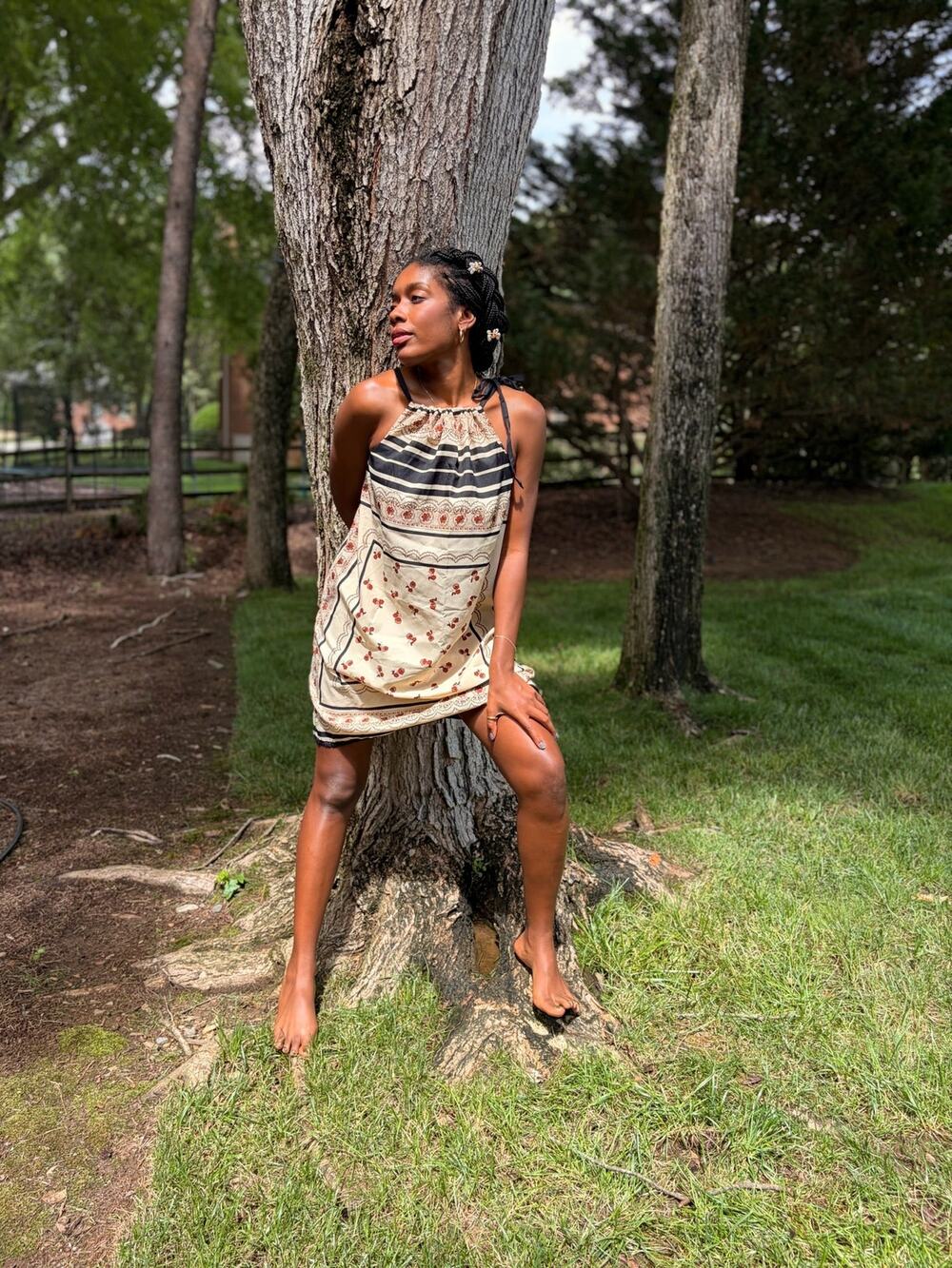 Vintage Scarf Print Tie-Shoulder Dress | Estate Find
